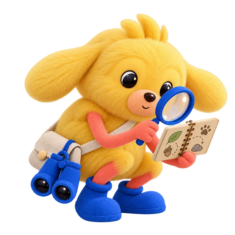 The yellow scout investigating clues with a magnifying glass